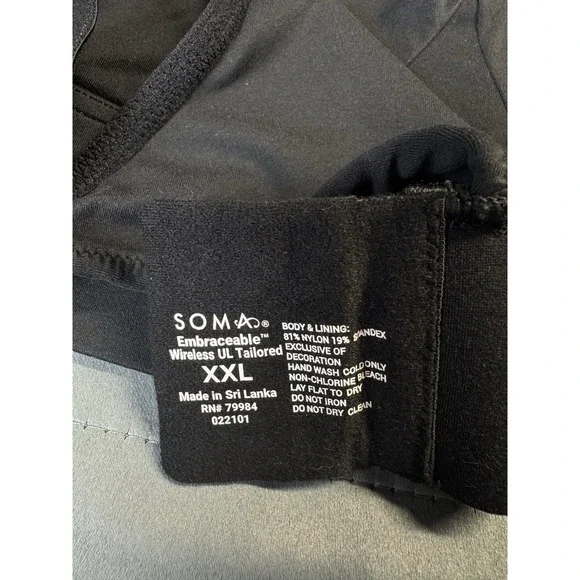 Soma Embraceable Black Wireless Tailored Unlined Bra XXL Everyday Comfort - Picture 3 of 3